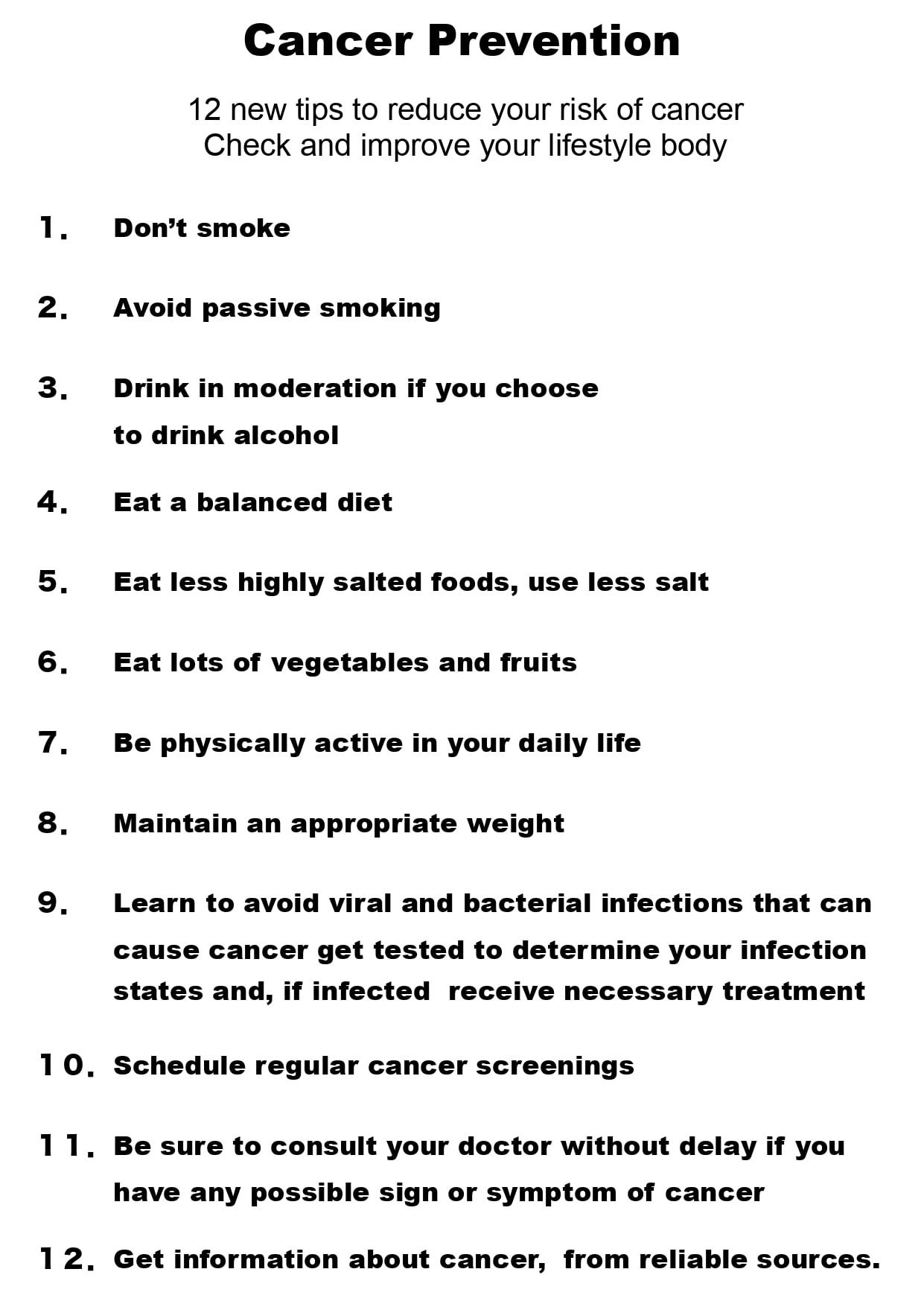 がんを防ぐための新12か条(英語)